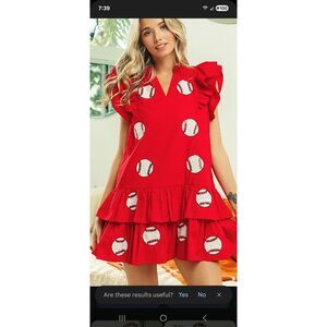 NEW Bibi Womens Small Baseball Game Day Dress Red Ruffle Sleeve Pockets